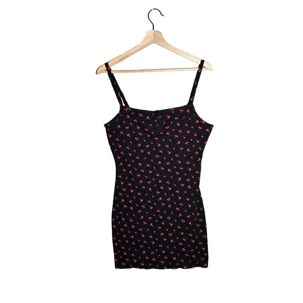 Victoria Secret PINK Cherry Print Mini Dress Black Slip Bodycon Small